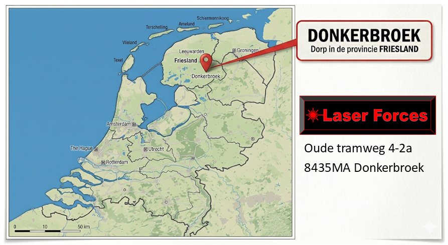 contact laser forces Laser demo locatie Donkerbroek weergegeven op kaart van Nederland